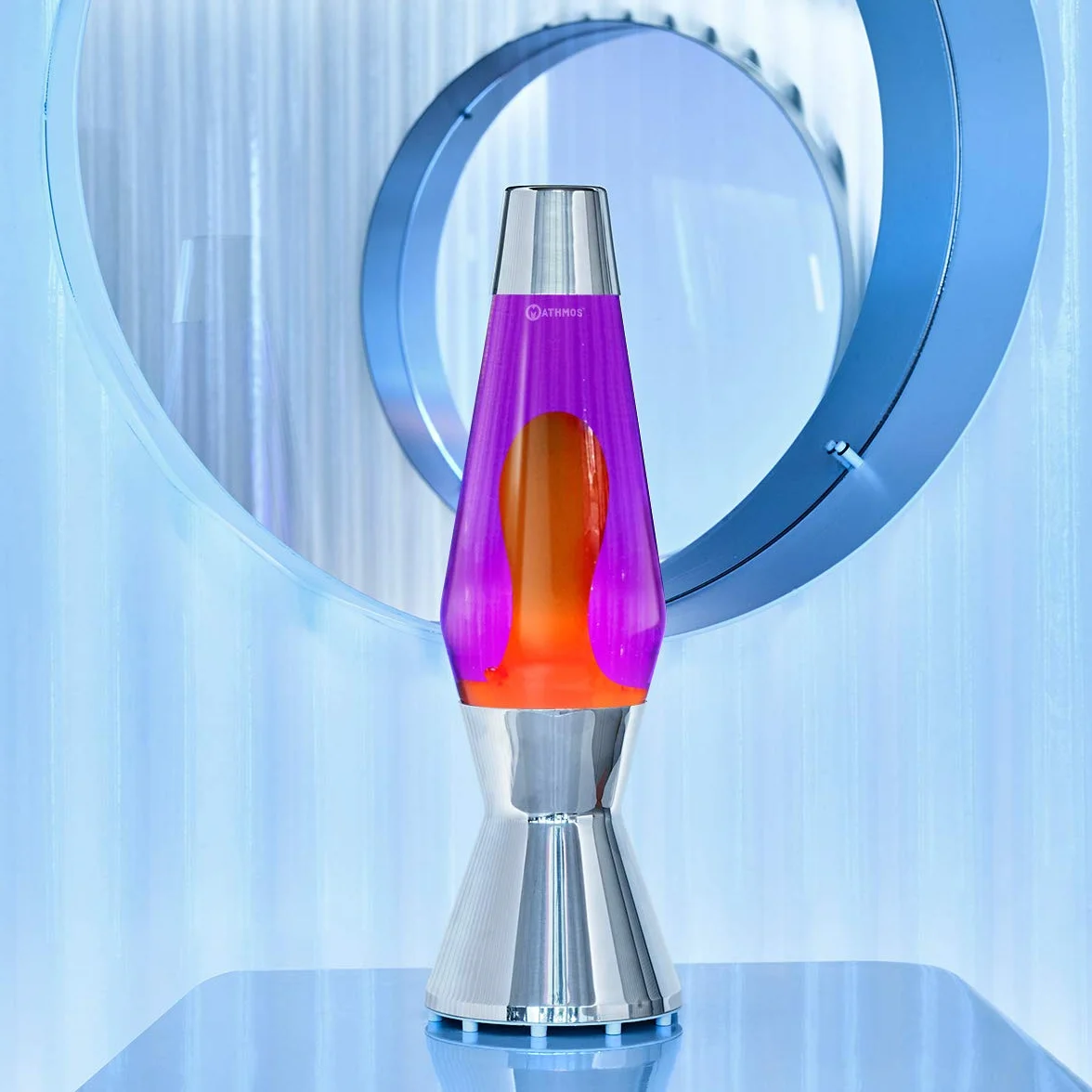 MATHMOS Lampe à lave Astro Argent Violet/Orange 1963 Fabriquée à la main Grande-Bretagne
