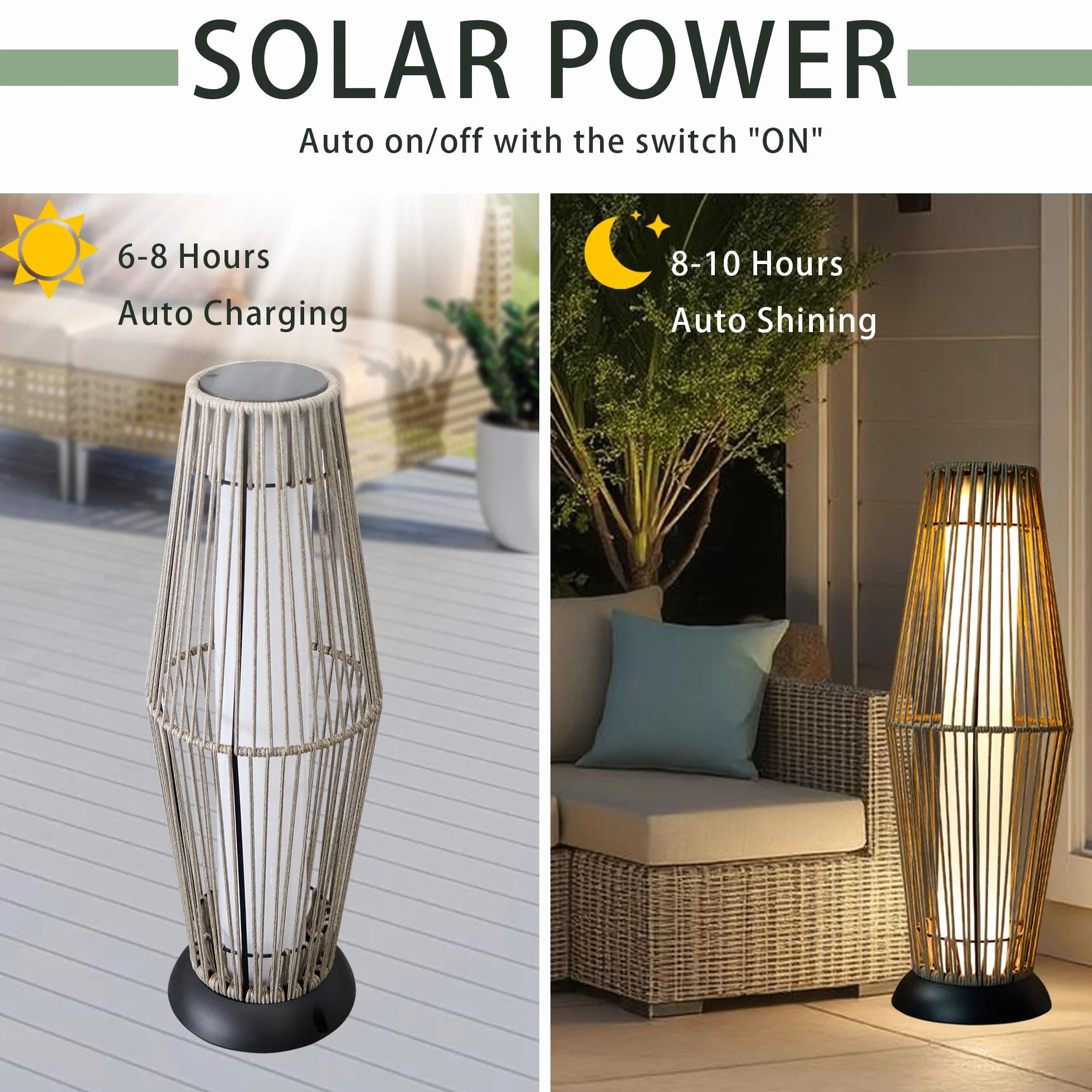 TRIROCKS Lot de 2 lampes solaires en rotin LED IP44 étanche pour extérieur terrasse