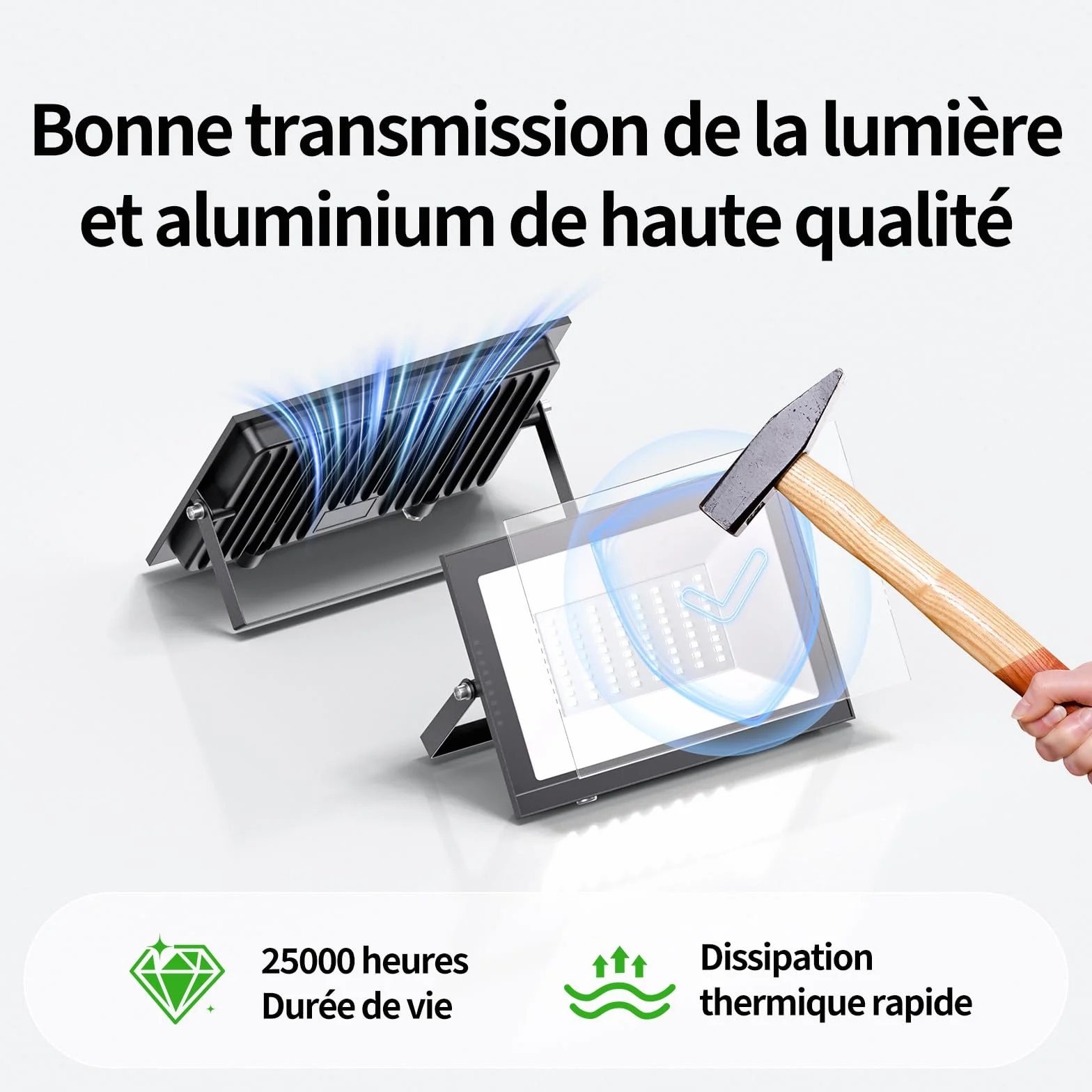 Allin 50W Projecteur LED Exterieur 5000LM 6500K Blanc IP65 Etanche Eclairage de Securite
