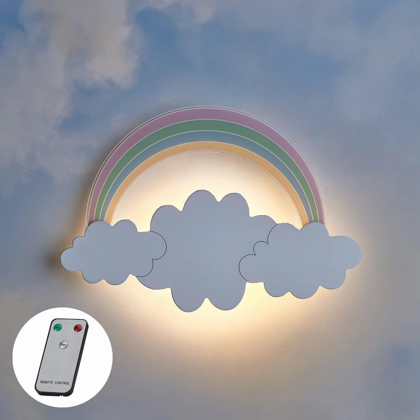 Lights4fun Applique Murale pour Enfant Nuage et Arc-en-Ciel LED Blanc Chaud à Piles