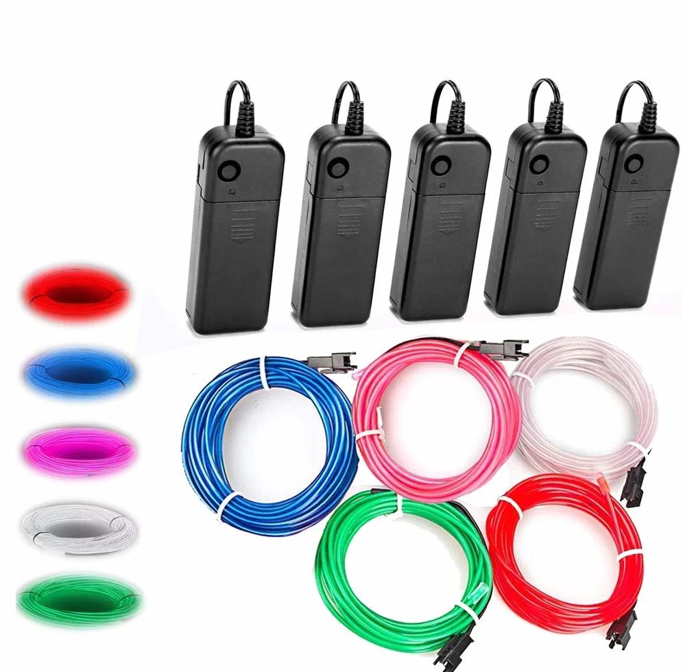 Néons électroluminescents portables 2,7 m avec batterie Lot de 5 pour fêtes Halloween décoration