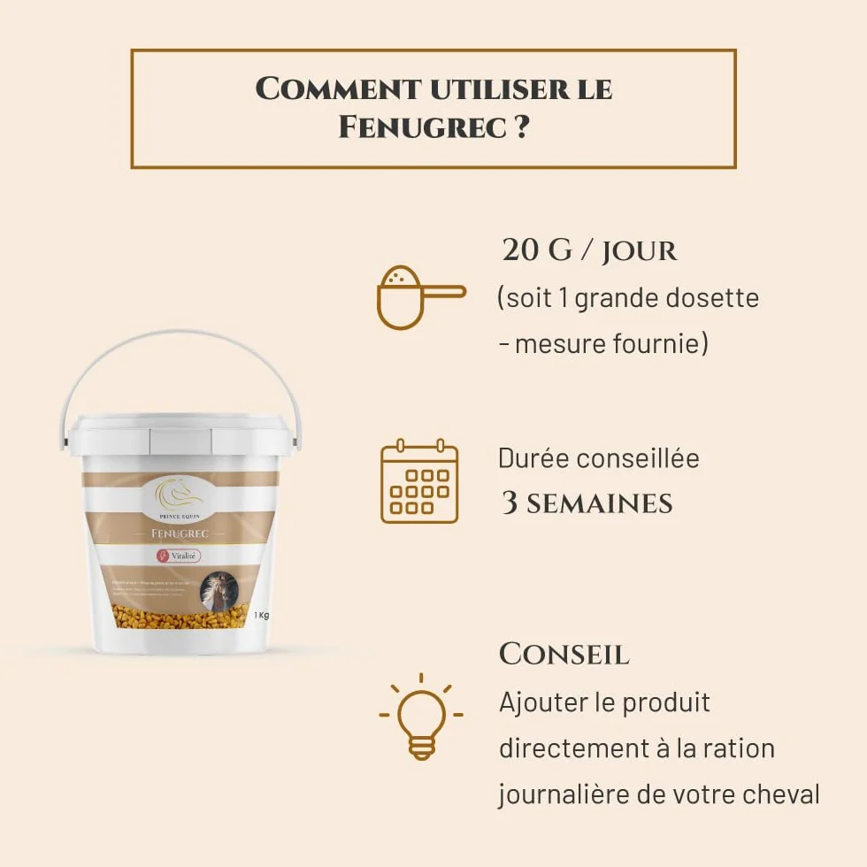 FENUGREC Complément nutritionnel Cheval Seau 1 kg Développement des Muscles Energie Marque Française