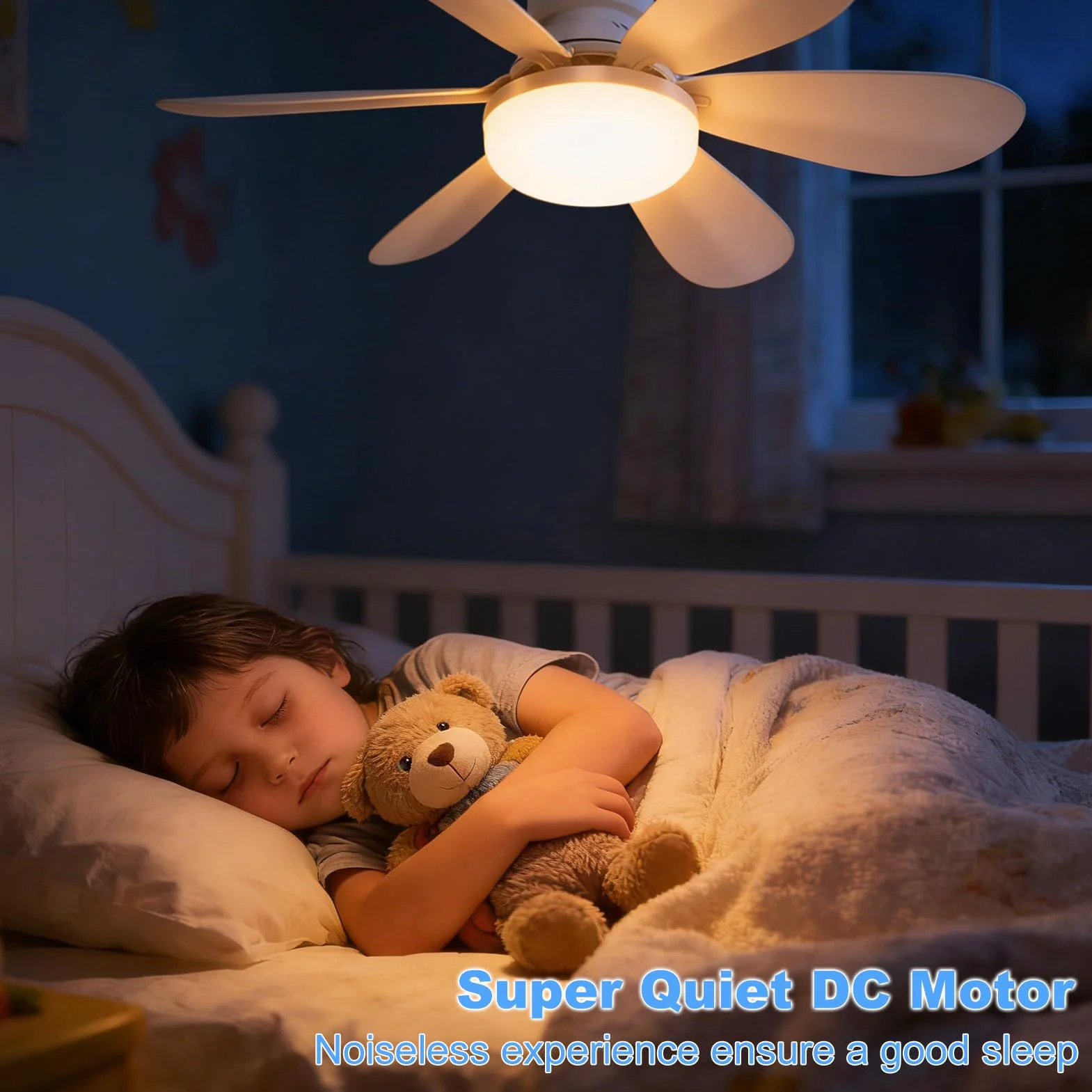 Ventilateur de plafond LED 50CM avec télécommande, 3 vitesses, 3000K-6500K, silencieux