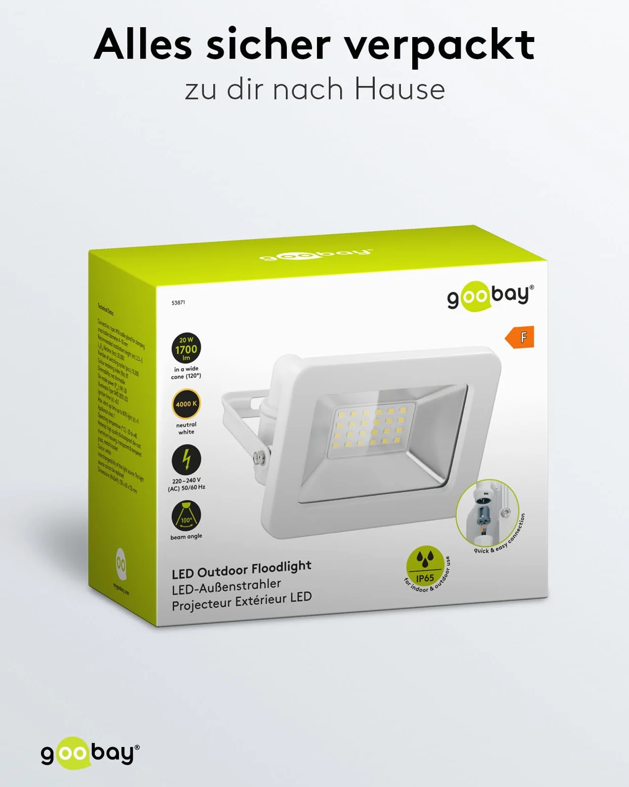 Goobay Projecteur LED 20W 4000K 1700lm IP65 Blanc Neutre