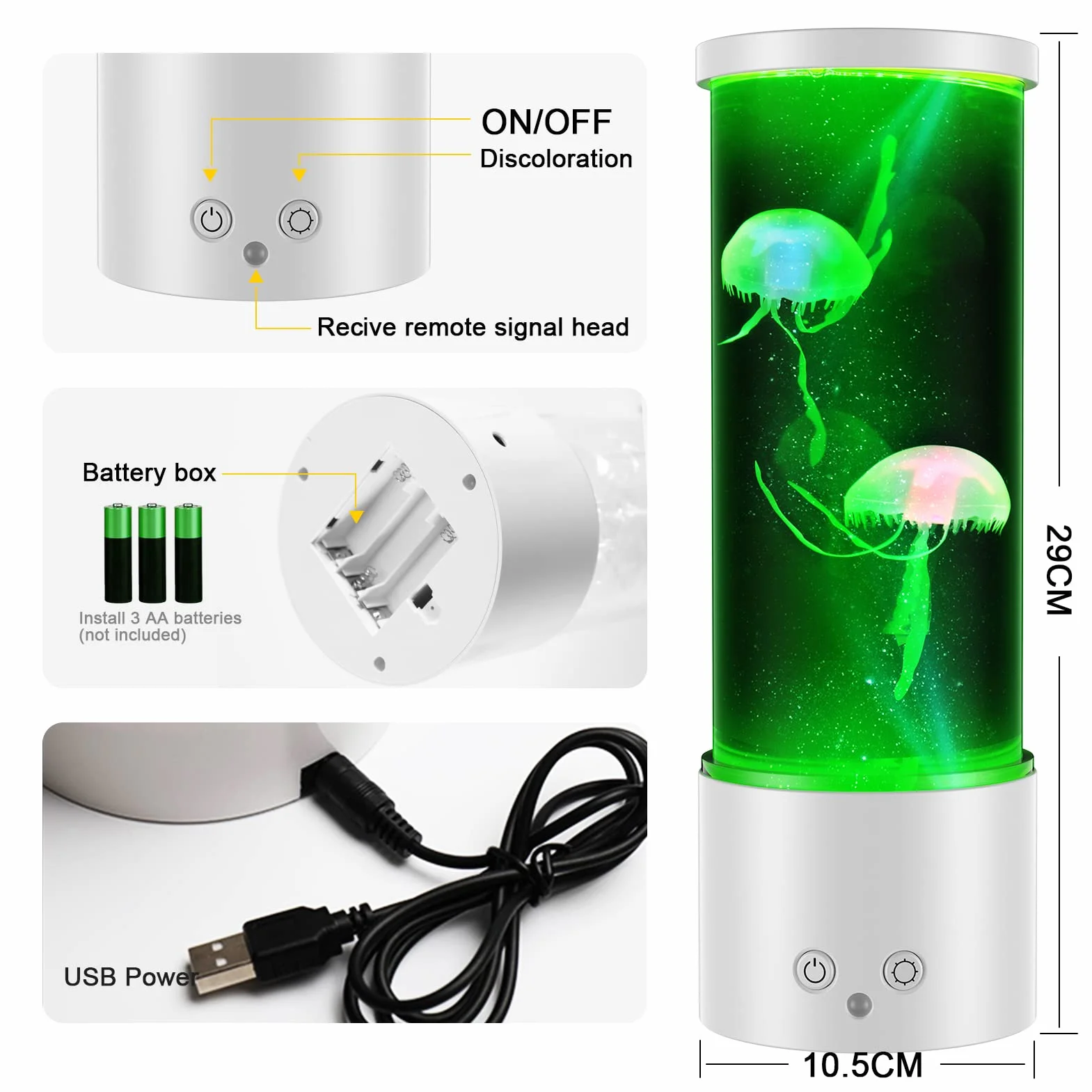 Lampe Méduse RVB 17 Couleurs 4 Modes avec Télécommande pour Aquarium Décoration Salon Bureau