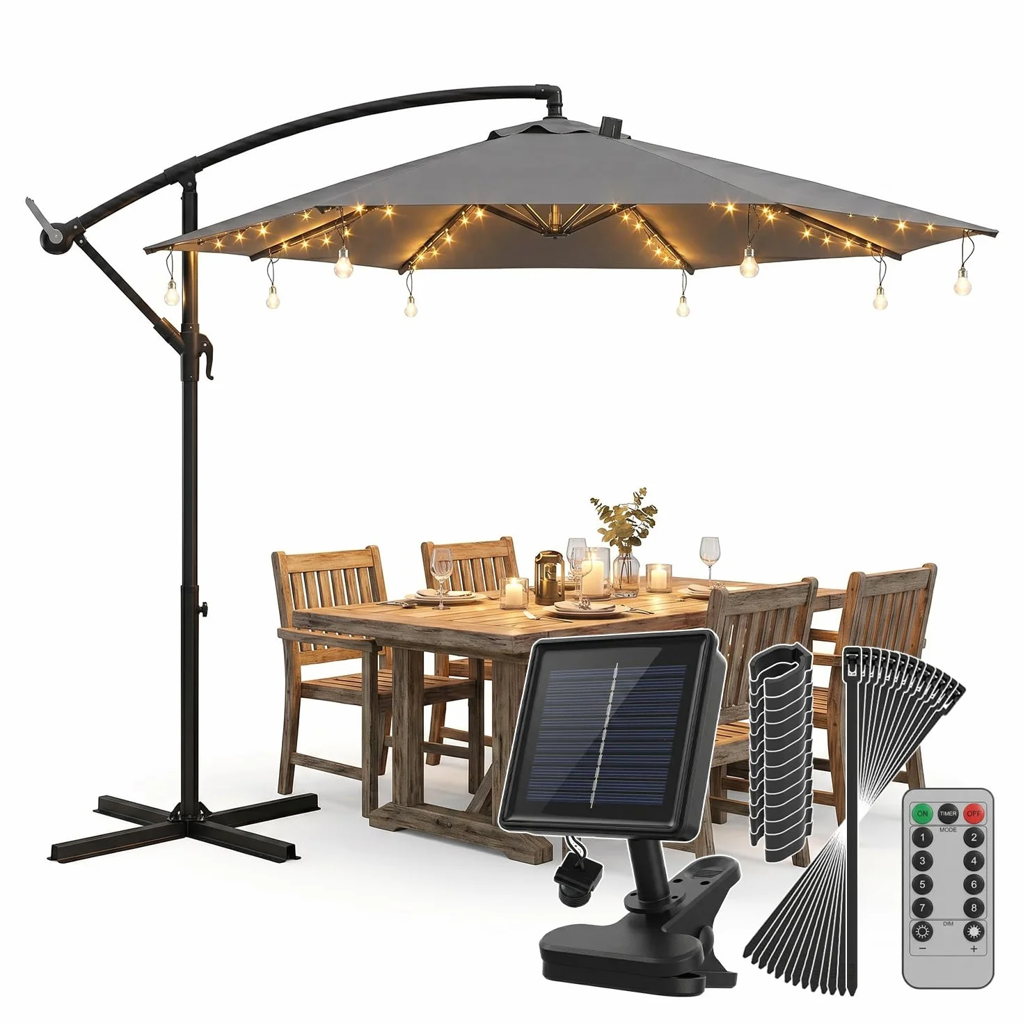Sekey Lampe Parasol LED Solaire 136 LEDs 8 Ampoules Guirlande Lumineuse 8 Modes Télécommande