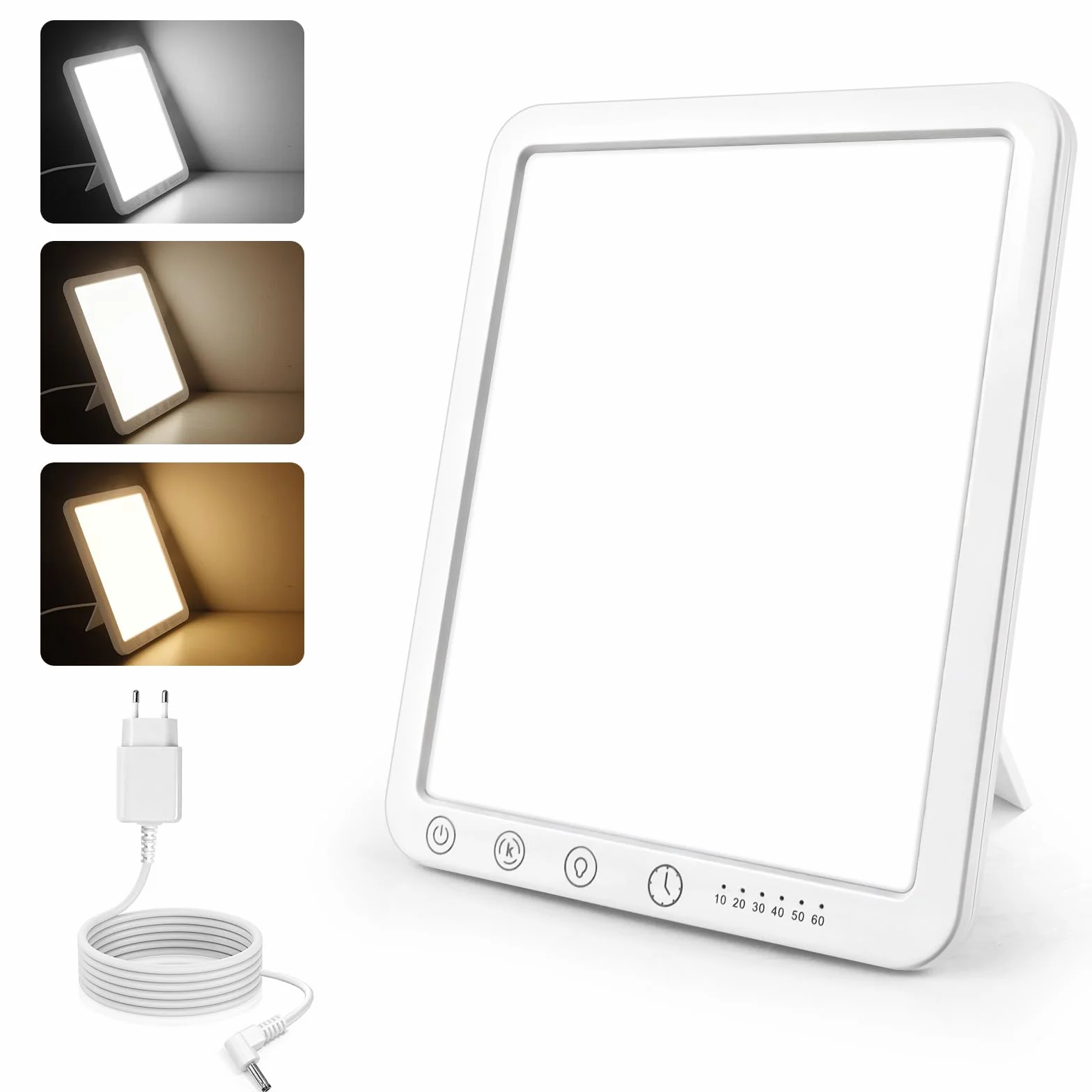 Lampe de Luminothérapie 15000 Lux, Lumière du Jour Compacte, Sans UV, 3 Températures de Couleur, 5 Niveaux de Luminosité