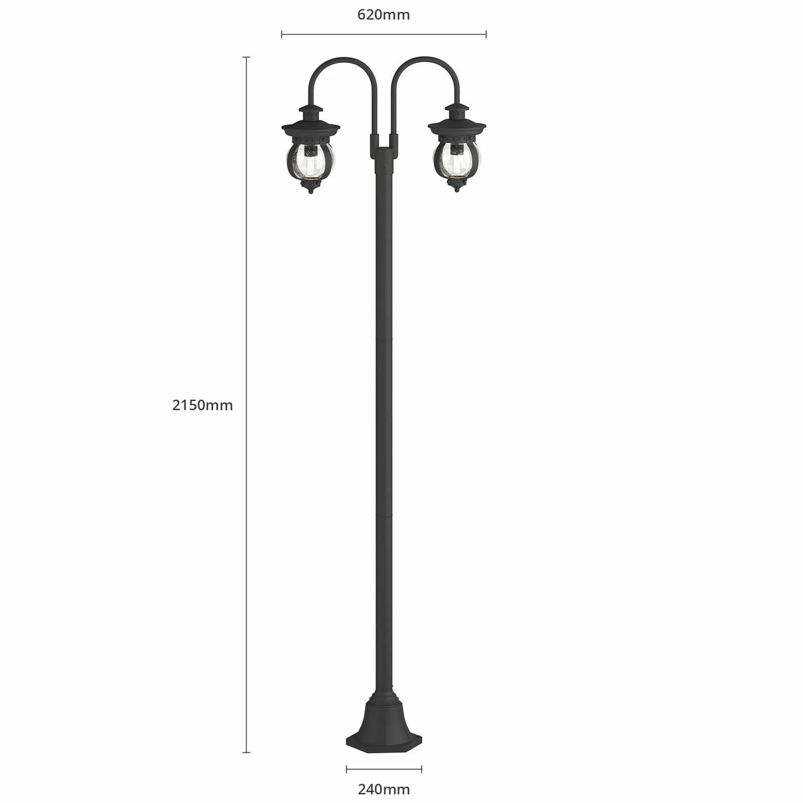 Lindby Lampadaire Extérieur Farley Intensité Variable Noir Métal 2 Lampes E27