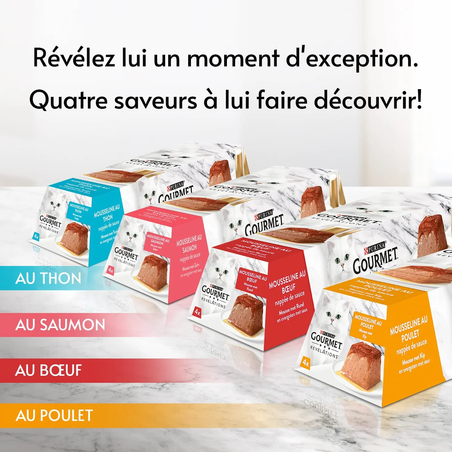 GOURMET Revelations Mousseline Au Saumon Portions Repas pour Chats Adultes 4 x 57 g