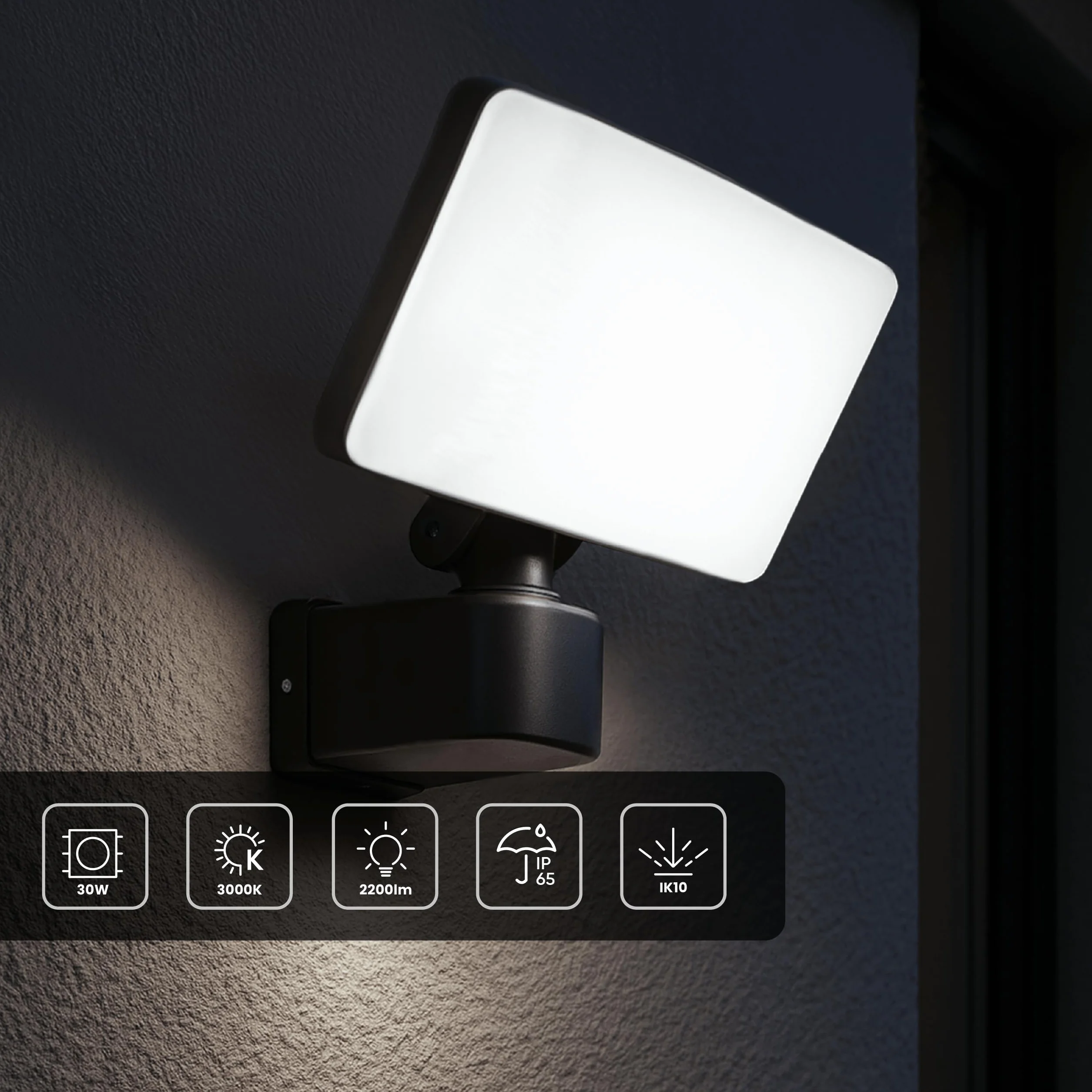Projecteur LED Extérieur 30W Blanc Chaud 3000K 2200lm IP65 IK10 Gris