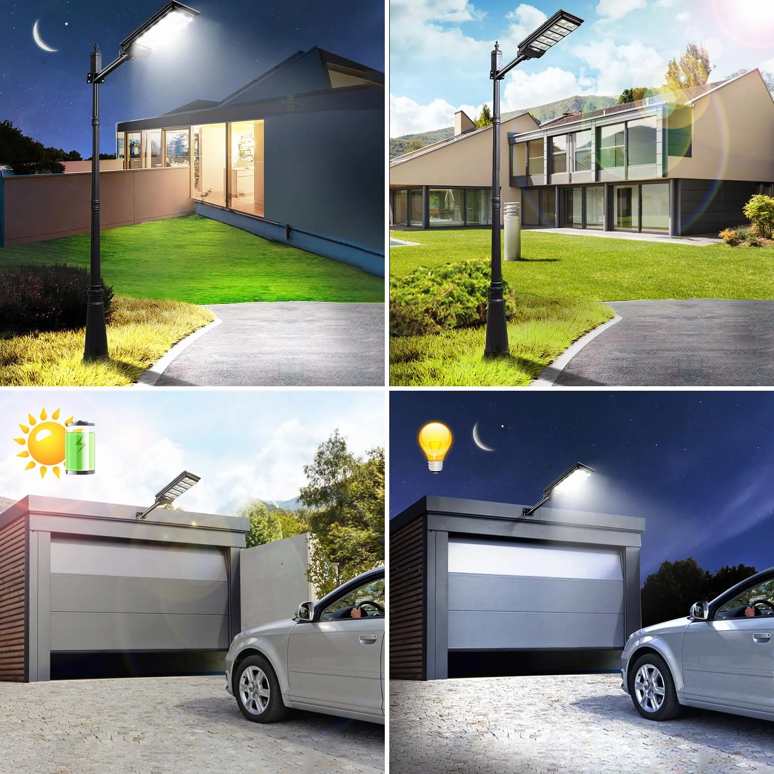 Papasbox Lampadaire Solaire Exterieur LED 500W avec Télécommande Détecteur de Mouvement 6500K