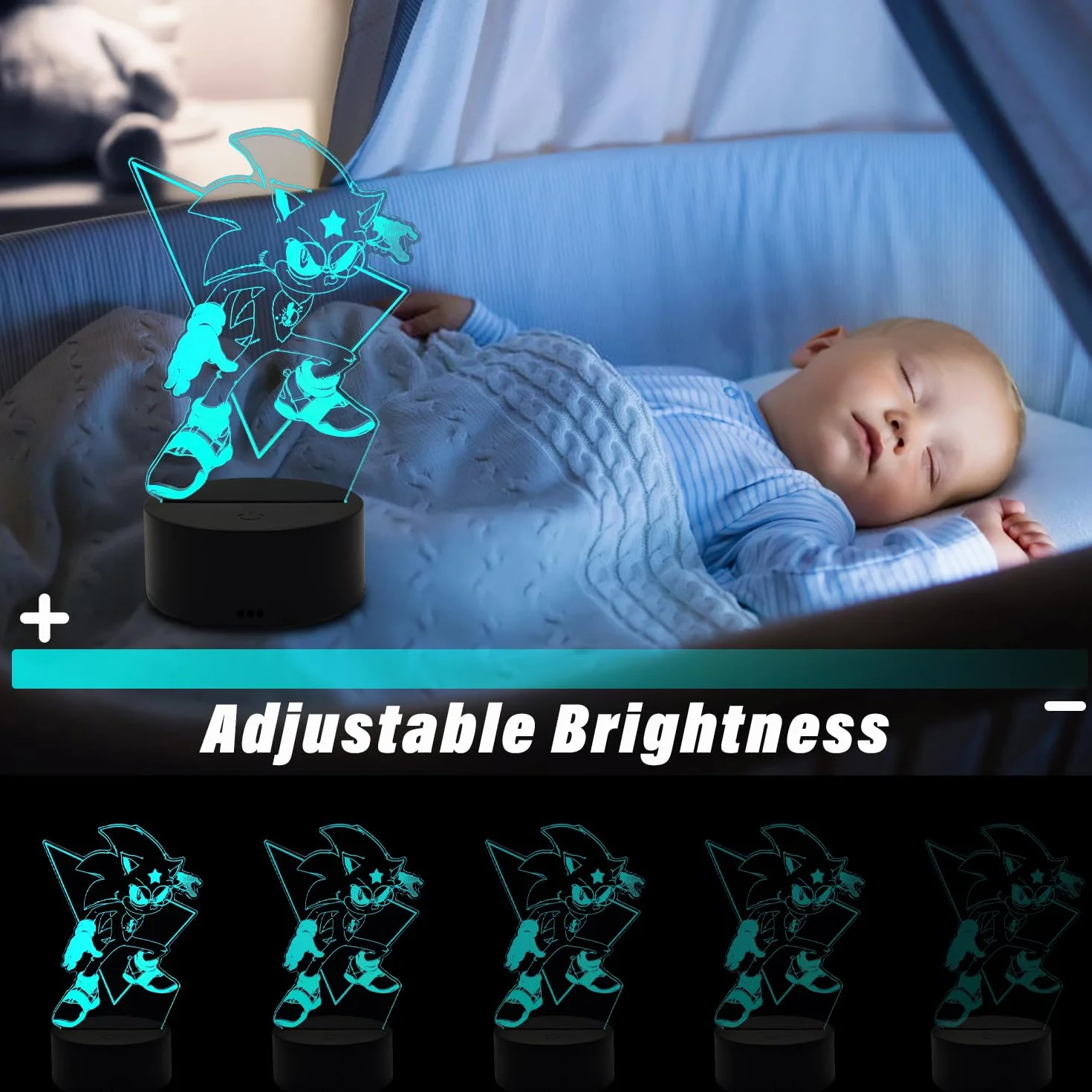 Sonic Hedgehog Lampe 3D Illusion Veilleuse 16 Couleurs Décoration Chambre Figurine Anime Cadeaux Enfants