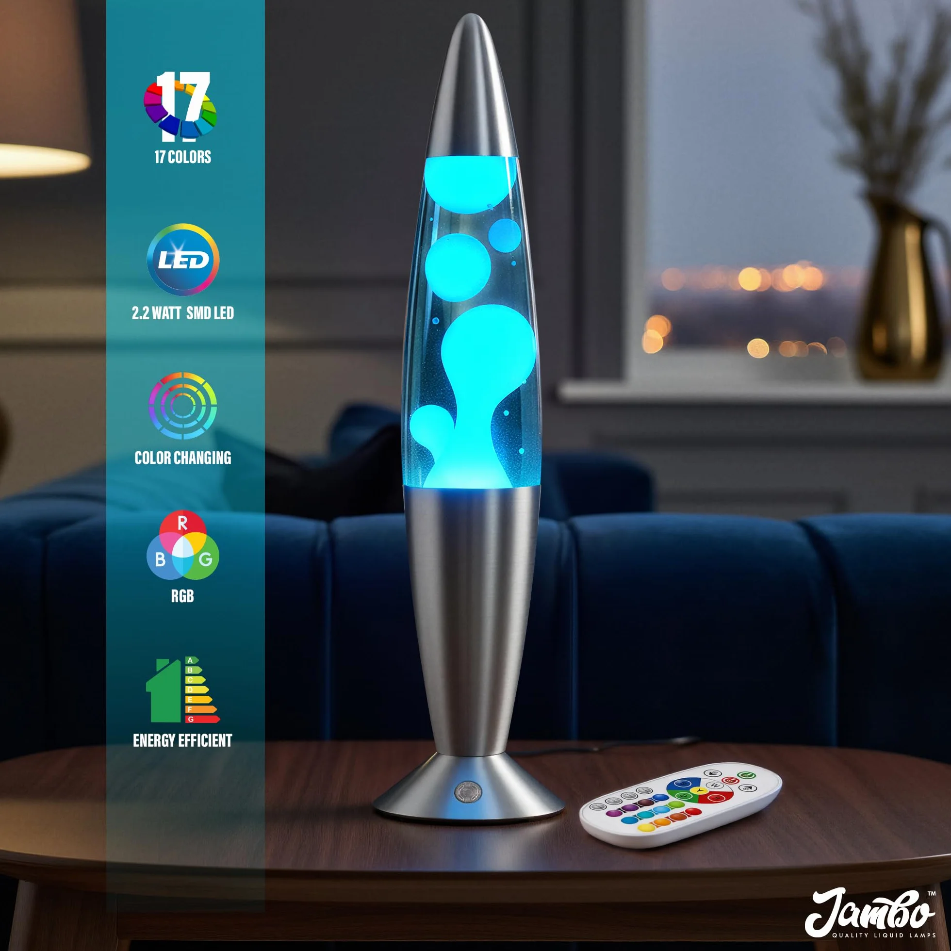 Jambo 17-Color Changing LED Motion Lamp 16" Night Light with Remote for Bedroom Living Room