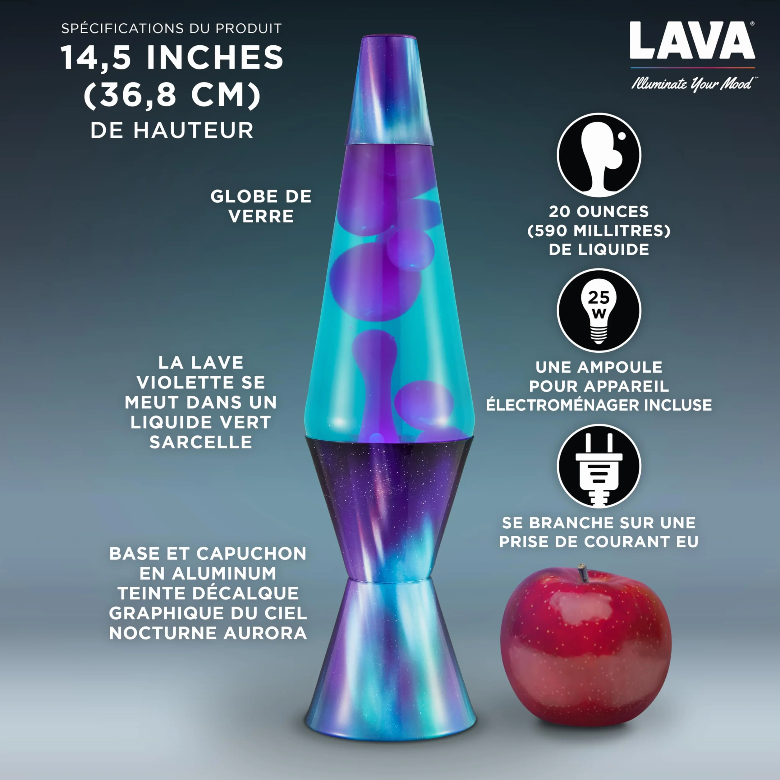 LAVA® Lampe Aurore Boréale 2047 14,5 cala cire violette liquide sarcelle base capuchon décoratifs