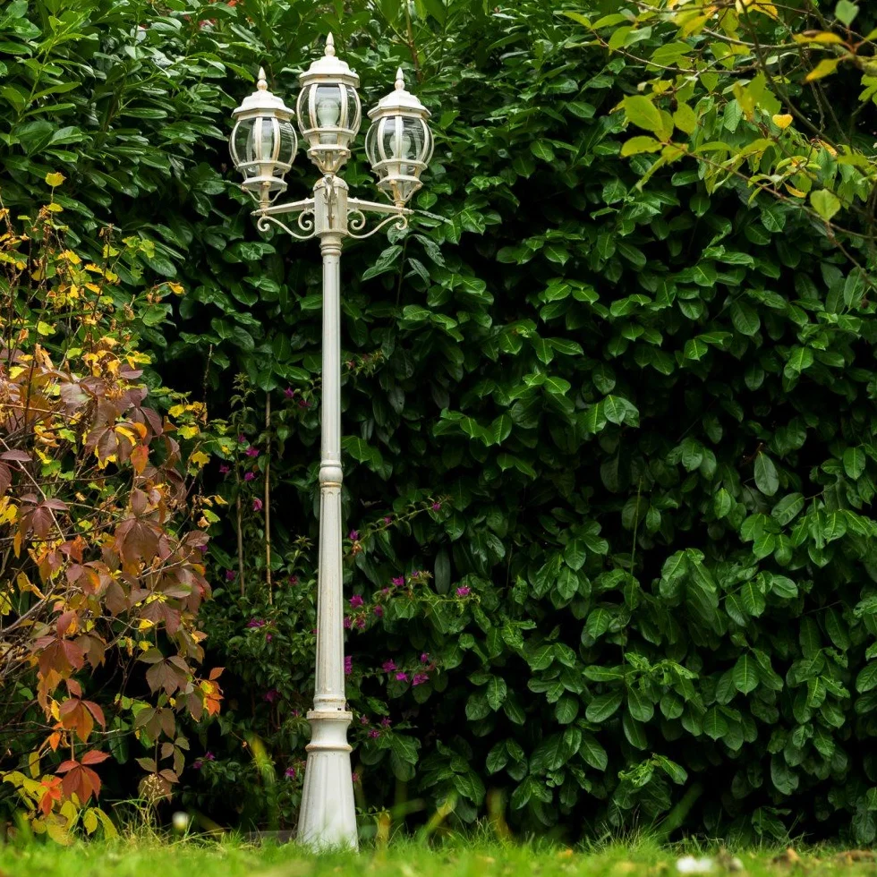 Lampe d'extérieur Lentua candélabre antique métal blanc/or 3 branches 215 cm E27 IP44