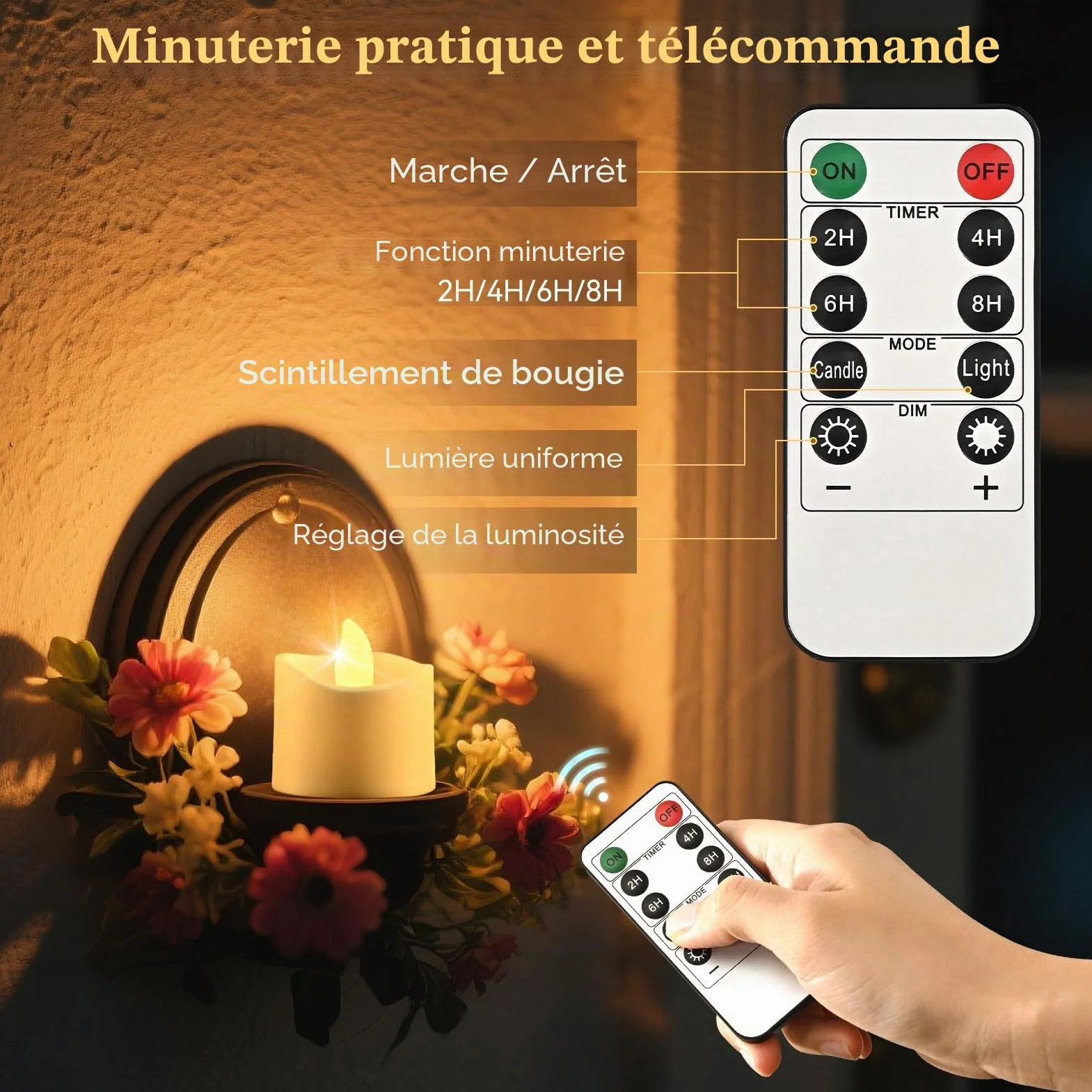 RaceGT Lot de 20 bougies LED chauffe-plat avec minuterie et télécommande, blanc chaud