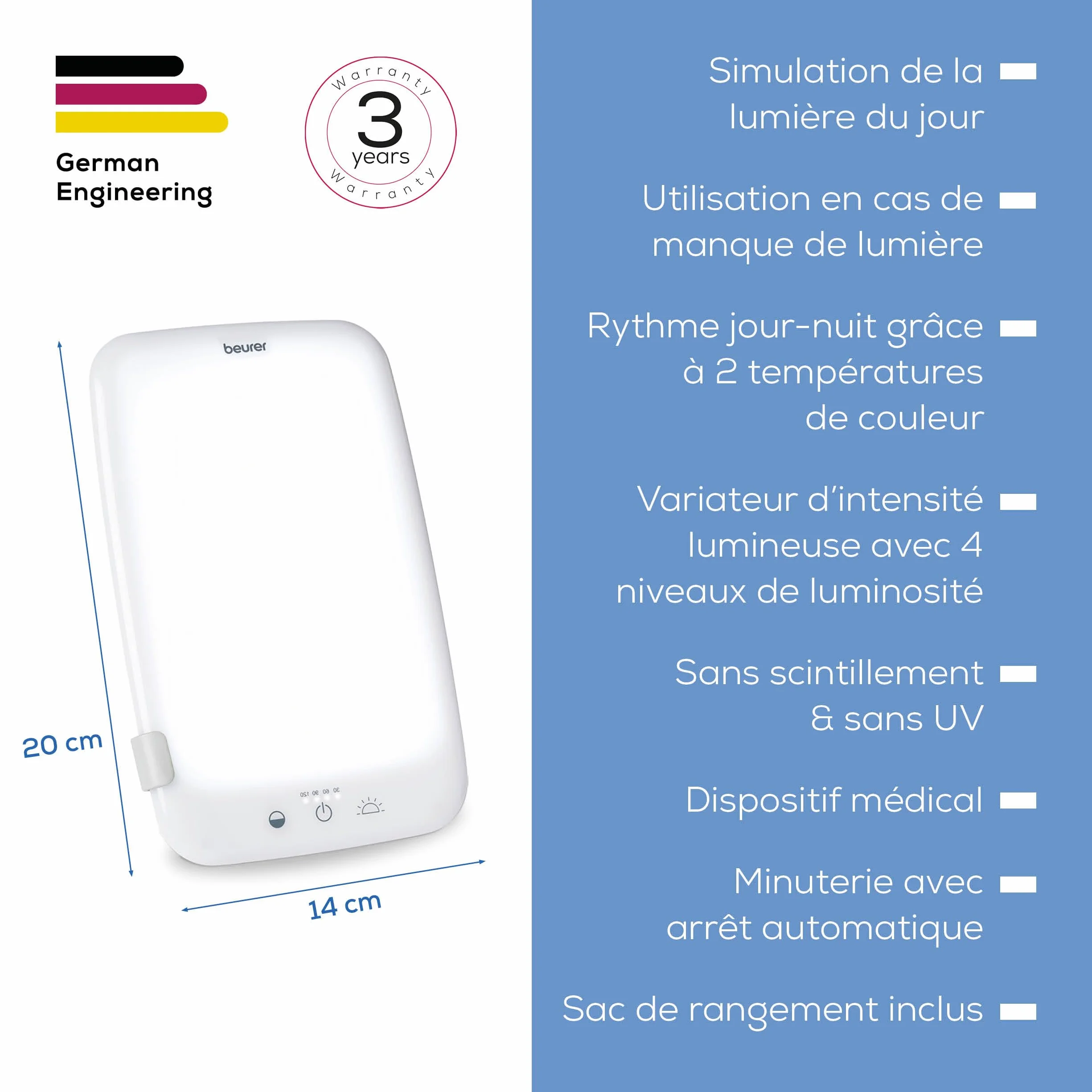 Beurer TL 35 lampe de luminothérapie 10.000 Lux 3 températures de couleur dispositif médical