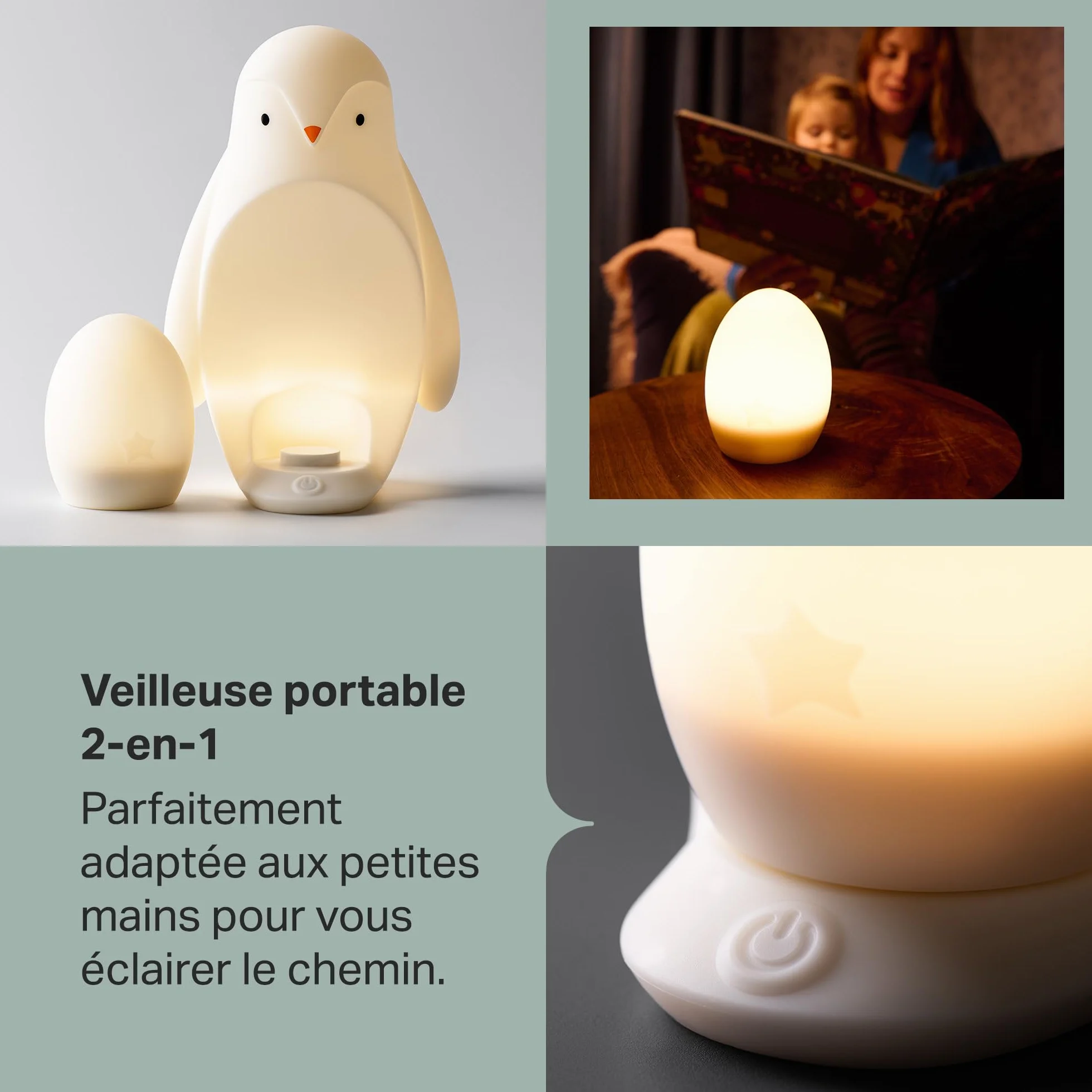 Tommee Tippee Veilleuse Pingouin nomade œuf portatif silicone doux aide sommeil