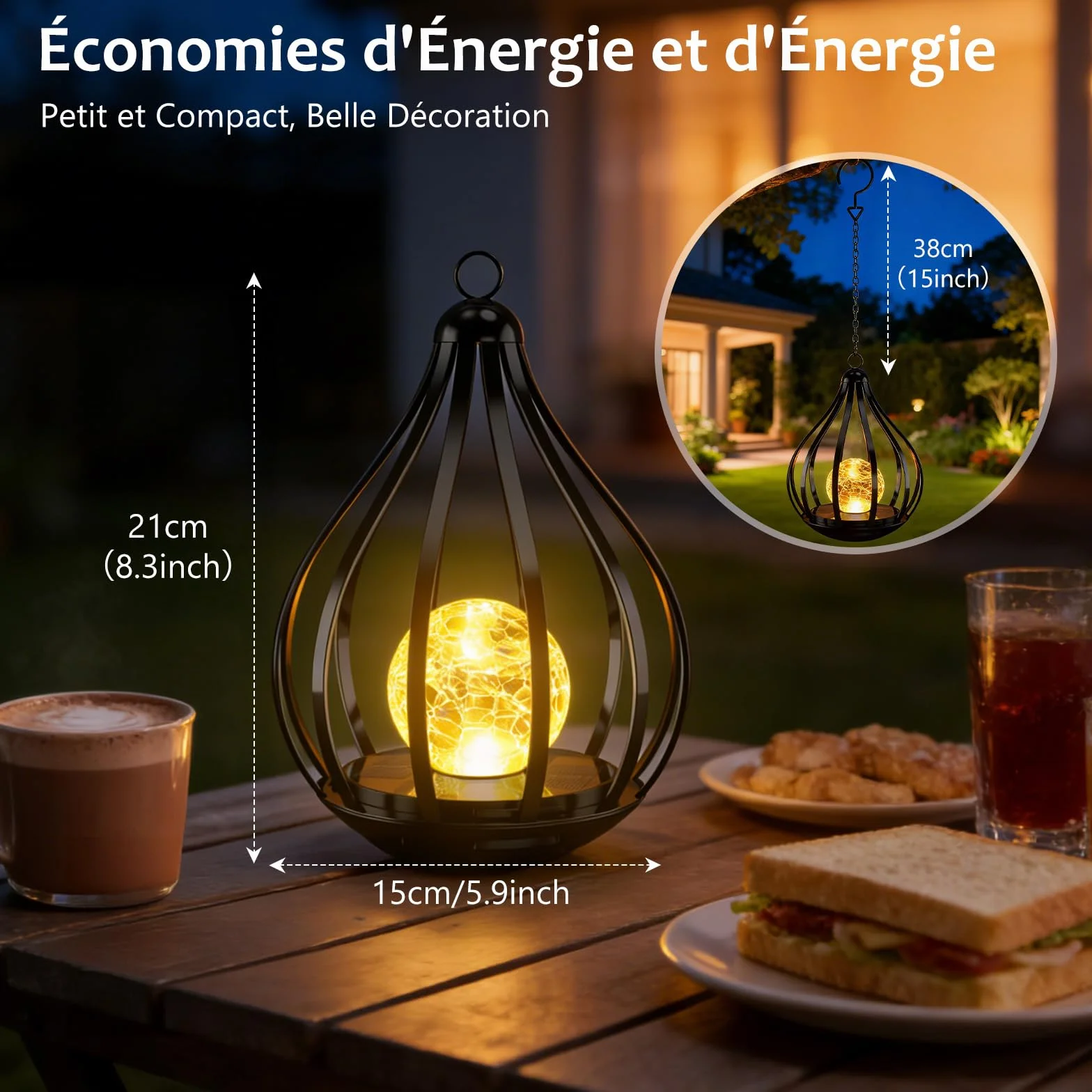 Lanterne Solaire Extérieure IP65 Étanche Sphère Craquelée 2 Pièces Jardin Terrasse Balcon