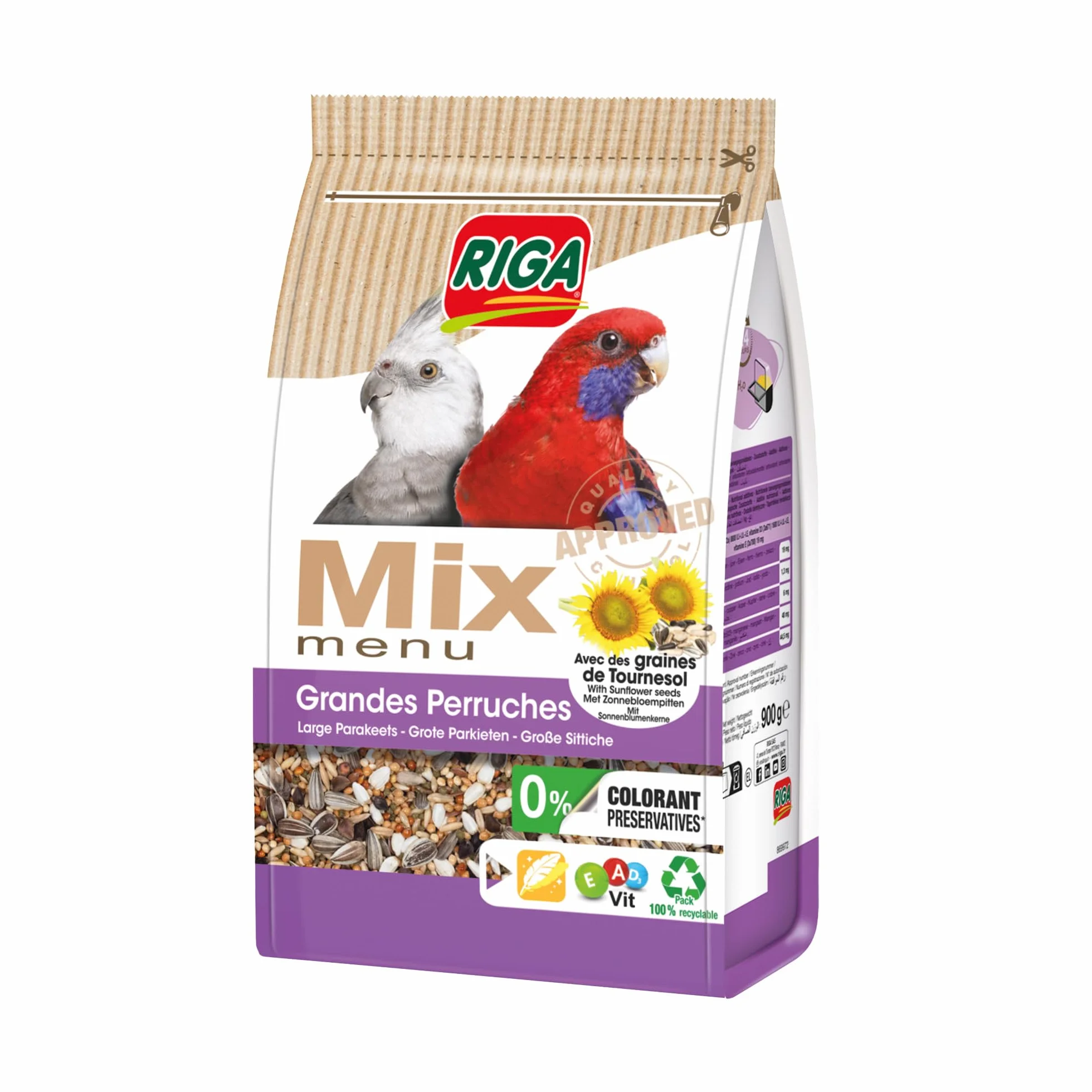 Riga Menu Mix Grandes Perruches Nourriture Oiseaux Graines 900 g